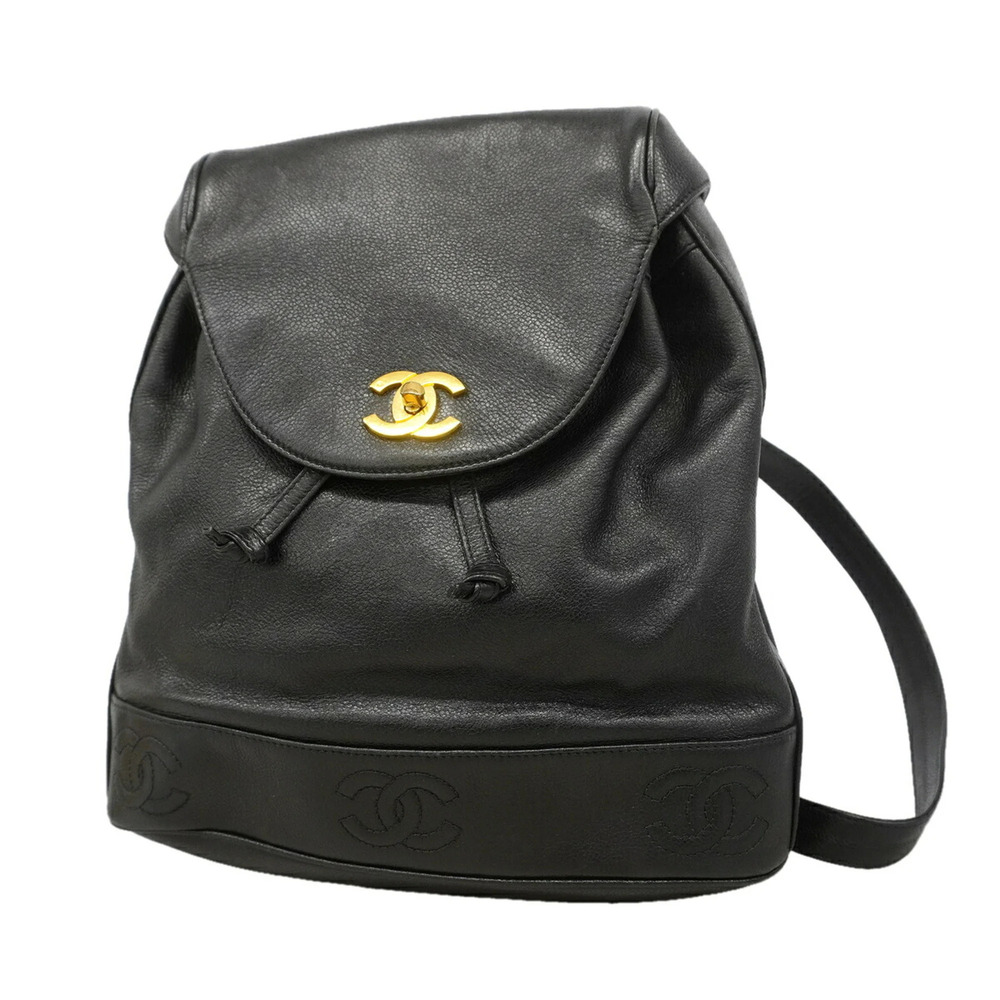 Chanel Triple Coco Caviar Skin Backpack/Daypack, Black, Women's